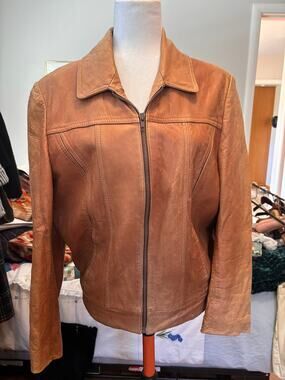 Adler Leather Mfg. Co. Vintage Tan Leather Jacket — Made in California, Size 10